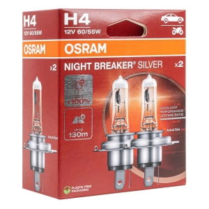Halogeninės lemputės Osram H4 12V NIGHT BREAKER SILVER +100% /2 pcs