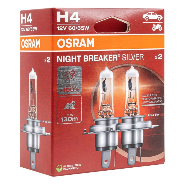 Halogeninės lemputės Osram H4 12V NIGHT BREAKER SILVER +100% /2 pcs