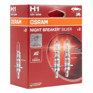 Halogeninės lemputės Osram H1 12V 55W P14,5s NIGHT BREAKER SILVER +100% /2 pcs