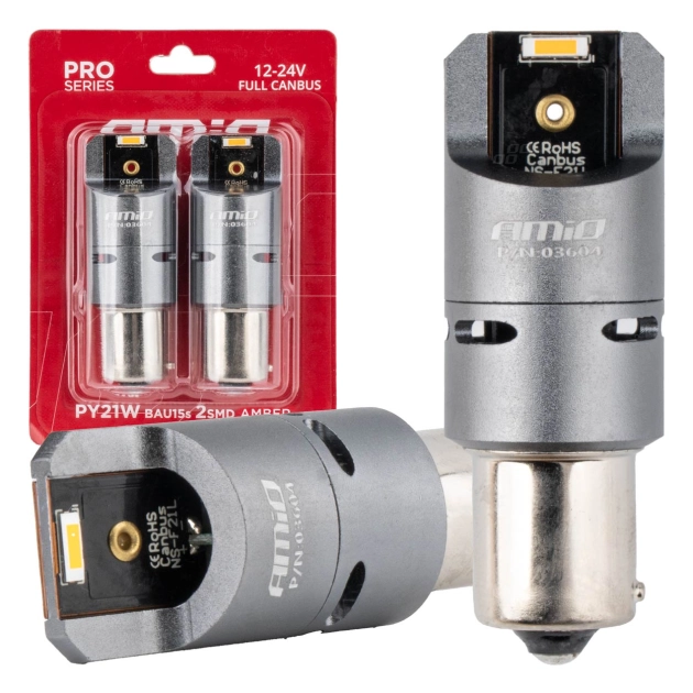 LED lemputės CANBUS PRO series PY21W 2x1860 SMD Amber 12V 24V