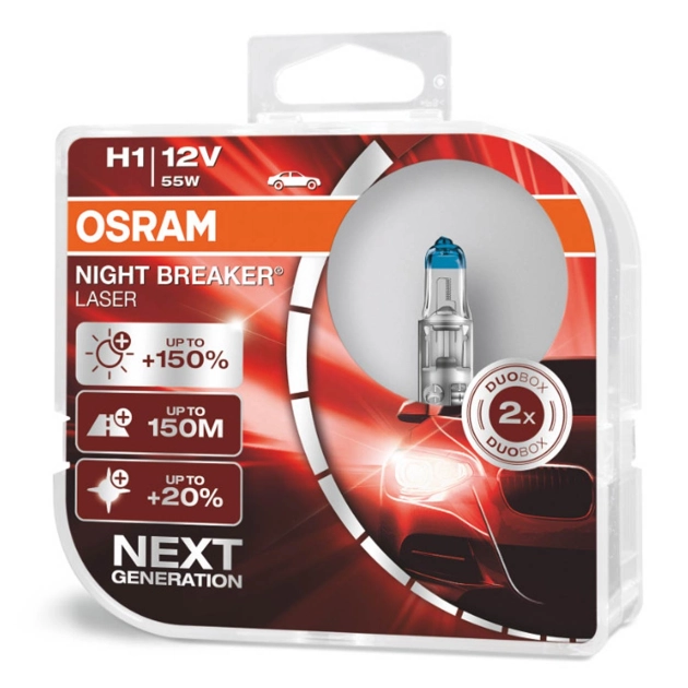 Halogeninės lemputės Osram H1 12V 55W P14,5s NIGHT BREAKER UNLIMITED /2 pcs/