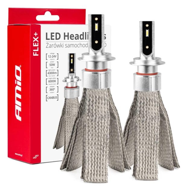 LED žibintai FLEX+ serijos H7 Canbus 6000K 12-24V AMIO-03659