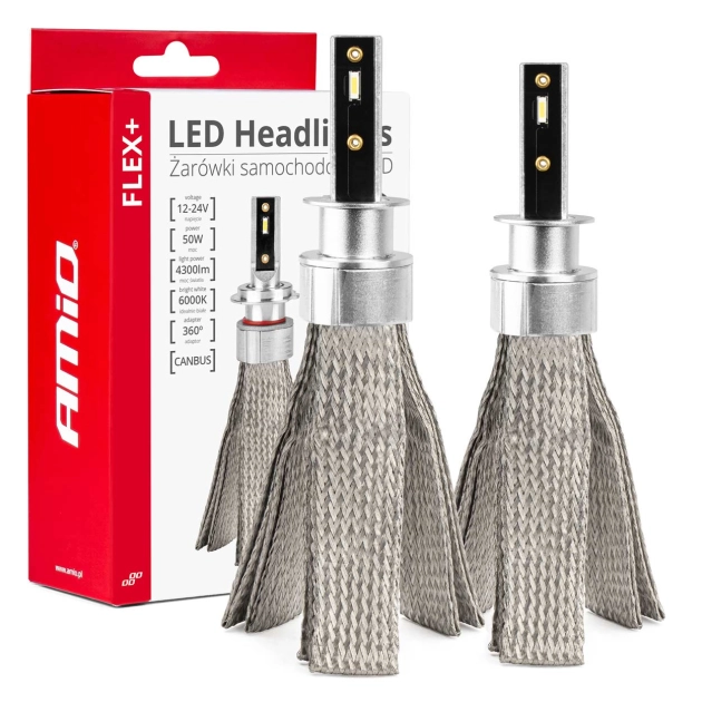LED priekiniai žibintai FLEX+ serijos H1 canbus 6000K 12-24V AMIO-03655