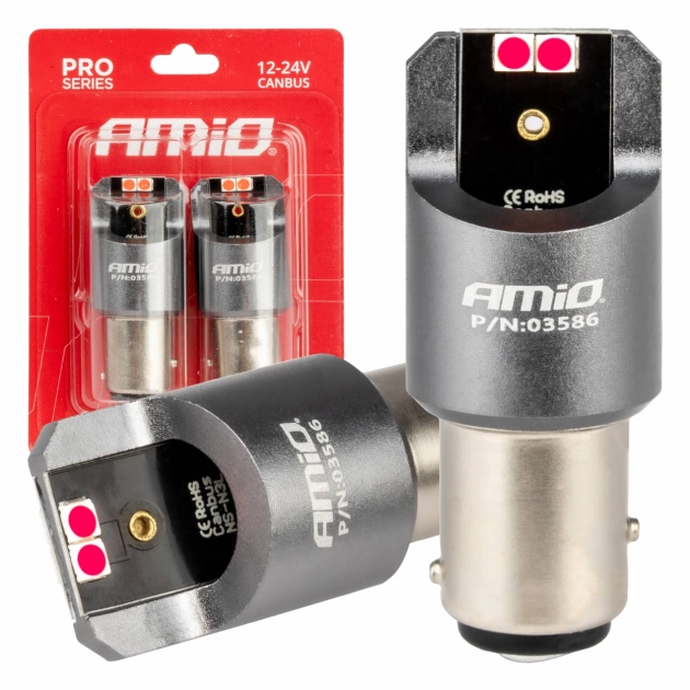 Led lemputės CANBUS PRO series BAY15D P21/5W 4x3030 SMD Red 12/24V AMIO-03586