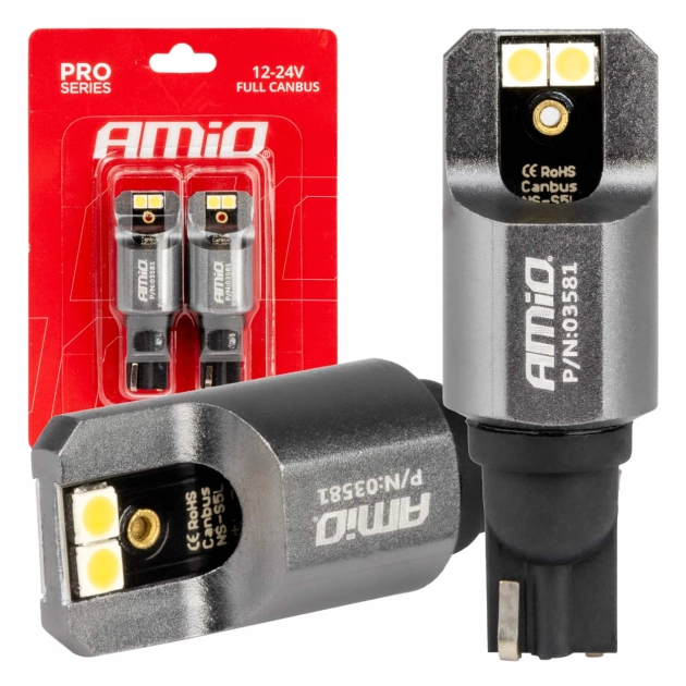 Led lemputės CANBUS PRO series T15 W16W 4x3030 SMD White 12/24V FULL CANBUS AMIO-03581