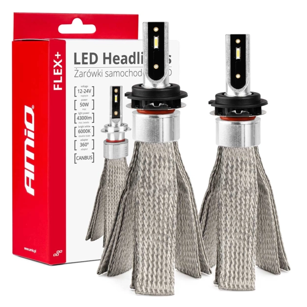 LED priekiniai žibintai FLEX+ serijos H7-6 Canbus 6000K 12-24V AMIO-03662