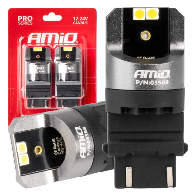 Led lemputės CANBUS PRO series 3157 P27/7W 4x3030 SMD White 12/24V AMIO-03588 Led lemputės CANBUS PRO series 3157 P27/7W 4x3030 SMD White 12/24V AMIO-03588