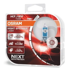 Halogeninės lemputės Osram H7 12V 55W PX26d NIGHT BREAKER LASER +150% /2pcs