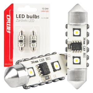 LED lemputės CANBUS 12SMD Festoon C5W 3838 36mm White 12/24V 