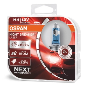 Halogeninės lemputės Osram H4 12V 60/55W P43t NIGHT BREAKER LASER +150%/2 pcs