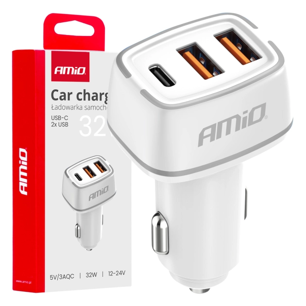 Automobilinis įkroviklis 2x USB-A + USB-C 32W 12/24V 