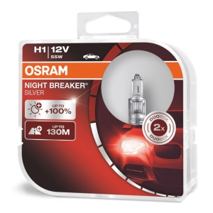 Halogeninė lemputė Osram H1 12V 55W P14,5s NIGHT BREAKER SILVER +100% /2 pcs