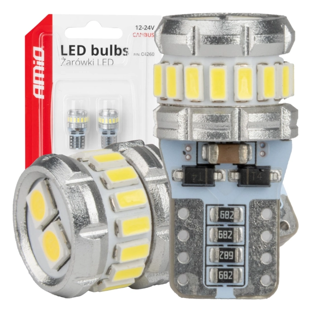 Led lemputės CANBUS T10 W5W 16SMD 2SMD 3014 3030 White 12V 24V Led lemputės CANBUS T10 W5W 16SMD 2SMD 3014 3030 White 12V 24V