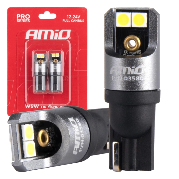 LED lemputės CANBUS PRO series T10 W5W 4x3030 SMD White 12/24V LED lemputės CANBUS PRO series T10 W5W 4x3030 SMD White 12/24V