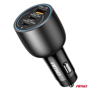 Automobilinis įkroviklis 2x USB C + USB A  12/24V 100W