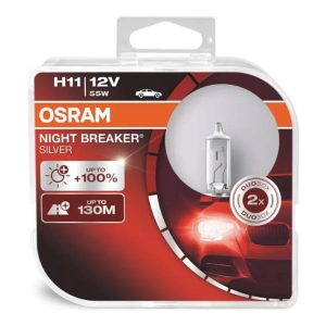 Halogeninės lemputės Osram H11 12V 55W PGJ19-2 NIGHT BREAKER SILVER+100% /2 pcs