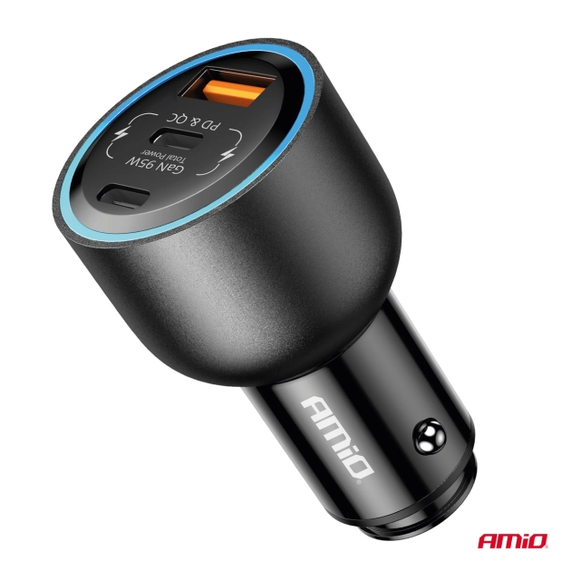 Automobilinis įkroviklis USB C port + USB A  12/24V 95W