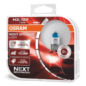 Halogeninės lemputės Osram H3 12V 55W PK22S NIGHT BREAKER LASER +150%/2 pcs