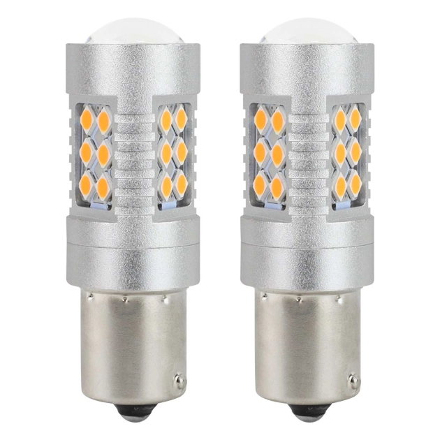 LED lemputės CANBUS 3030 24SMD 1156 BAU15S PY21W Amber 12V/24V