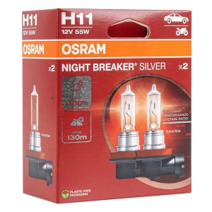 Halogeninės lemputės Osram H11 12V 55W PGJ19-2 NIGHT BREAKER SILVER+100% /2 pcs