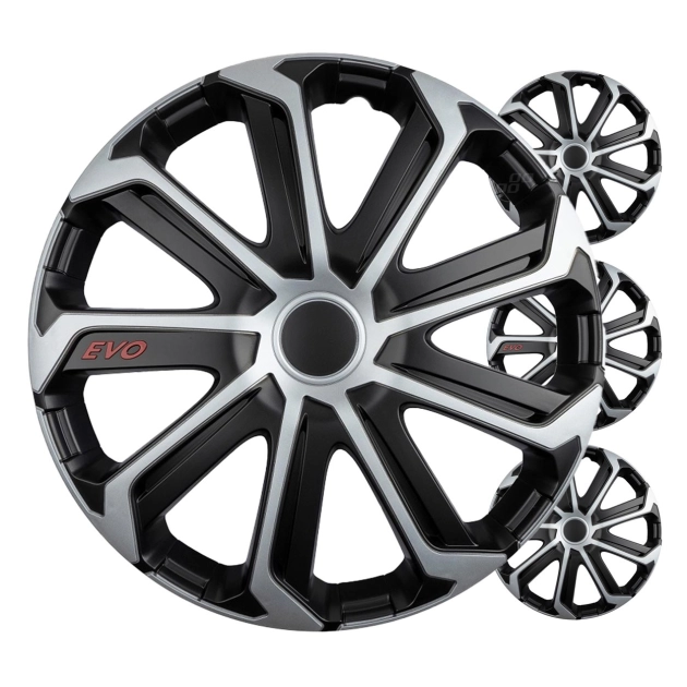 Ratų gaubtai (kalpokai) 4 vnt. EVO black & silver R15
